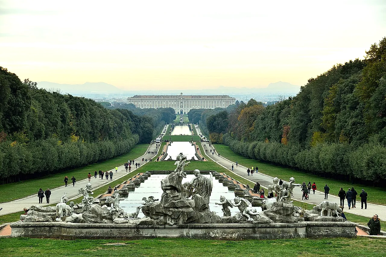 The long water avenue with fountains in the Royal Park of Caserta