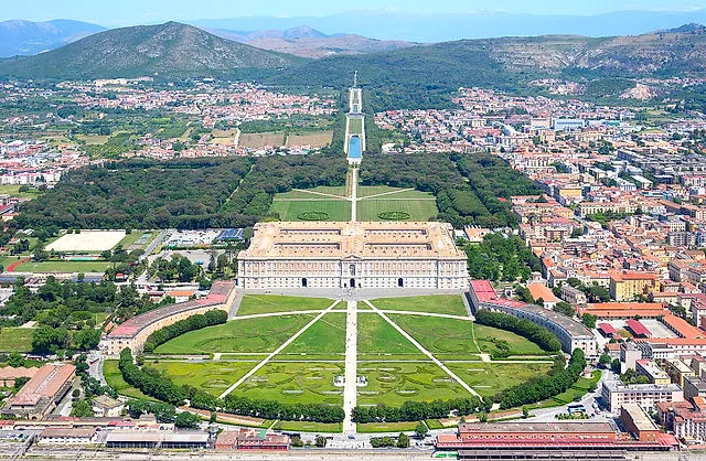 Aerial view of the Royal Palace of Caserta from the south